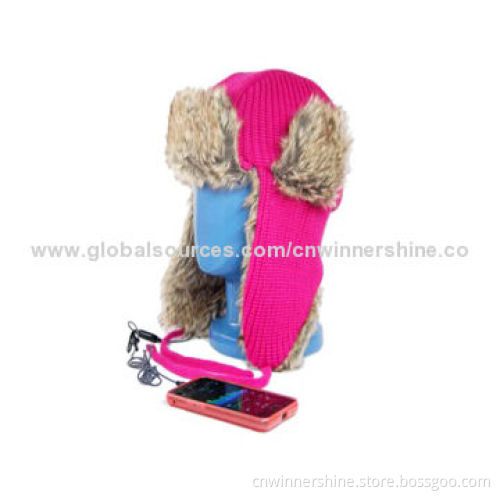 Audio Beanie with Winter Warm Faux Fur Trapper Hat/Beanie Headphone/60% Acrylic/40% Polyester, OEM